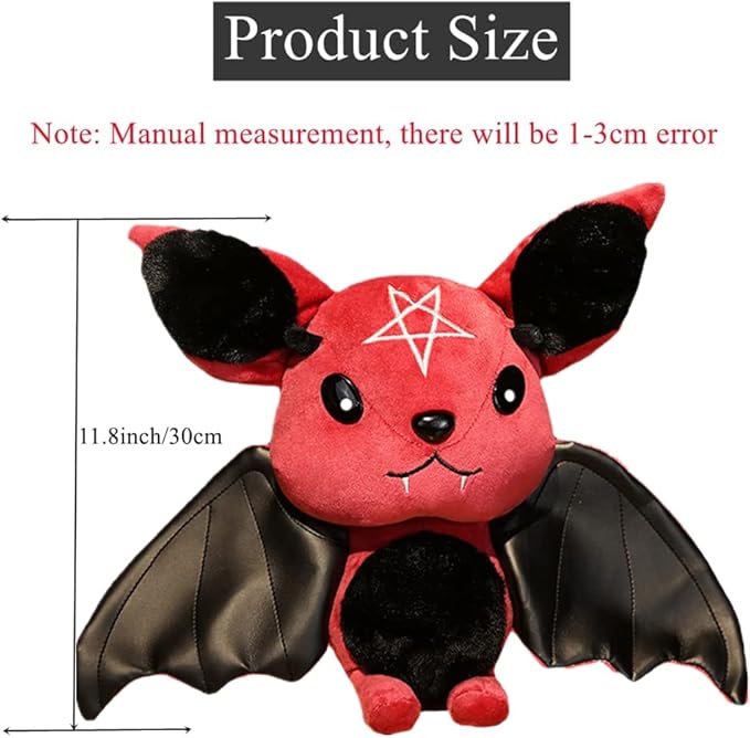 NatureMan Bat Plush Stuffed Animal Toys,Halloween Black Bat Decor Soft Hugging Plush Doll Toy Gifts (red,11.8inch)