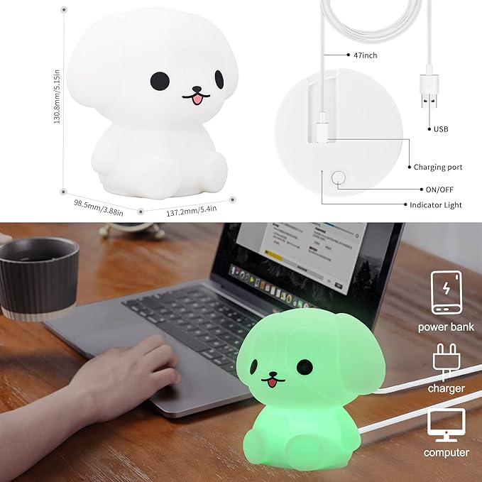 ShaArkMango LED Night Light for Kids Toddler Bed Room Decor Aesthetic, Bedside Nursery Night Lamp for Breastfeeding Animal Baby NightLight Sleep Aid Color Changing Dimmable &Timer BPA Free Silicone