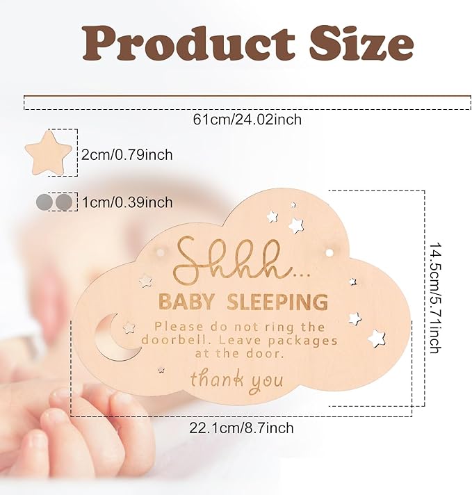 Baby Sleeping Sign for Front Door, Wooden Shhh Baby Sleeping