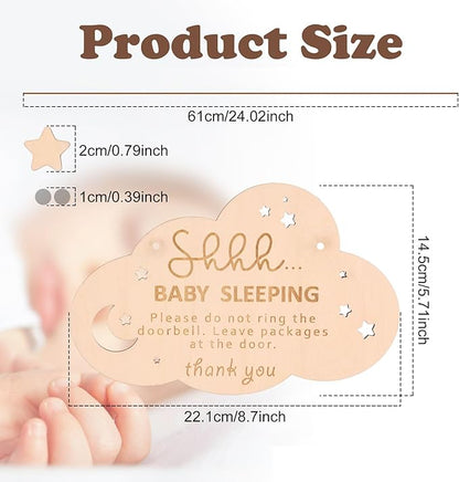 Baby Sleeping Sign for Front Door, Wooden Shhh Baby Sleeping