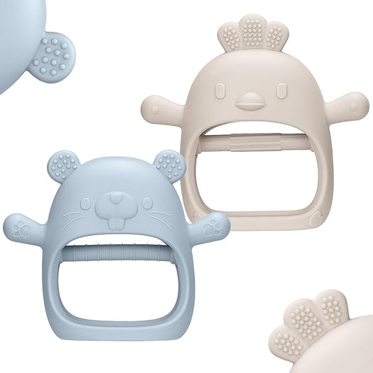 2 Packs Baby Teething Toys Silicone Teething Mittens for Infants 3 Months+, Never Drop & Easy to Hold Teethers