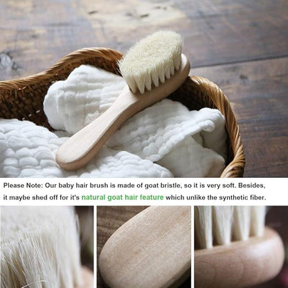 YarraModes Baby Goat Hair Brush and Comb Set for Newborns & Toddlers| Eco-Friendly Safe Brush | Natural Wooden Comb | Soft Bristles for Cradle Cap | Perfect Baby Shower and Registry Gift