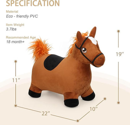INPANY Bouncy Horse Toys for 1 2 Year Old Boy Birthday Gifts, Toddlers/Kids Brown Plush Hopping Toy 3 4