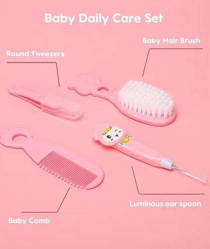 Baby Healthcare and Grooming Kit, Safety Newborn Nursery Baby Care Kit, with Hair Brush Comb, Nail Clipper, Thermometer, Pacifier Clip, Baby Registry Search, Newborn Essentials Girls Boys (Pink)