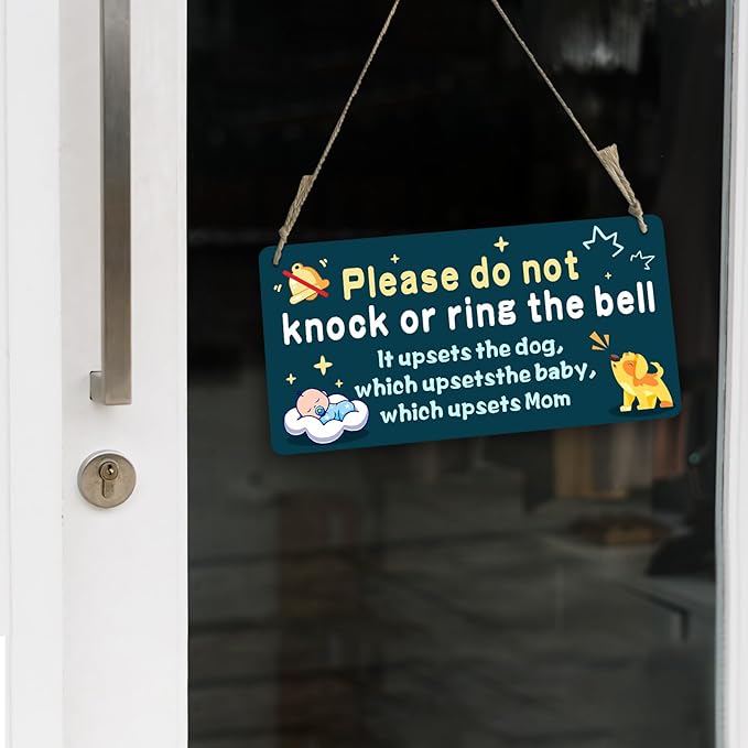 Fun-plus Baby Sleeping Sign for Front Door, Do Not Knock or Ring the Bell - 10?│x5??PVC Plastic Hanging Sign