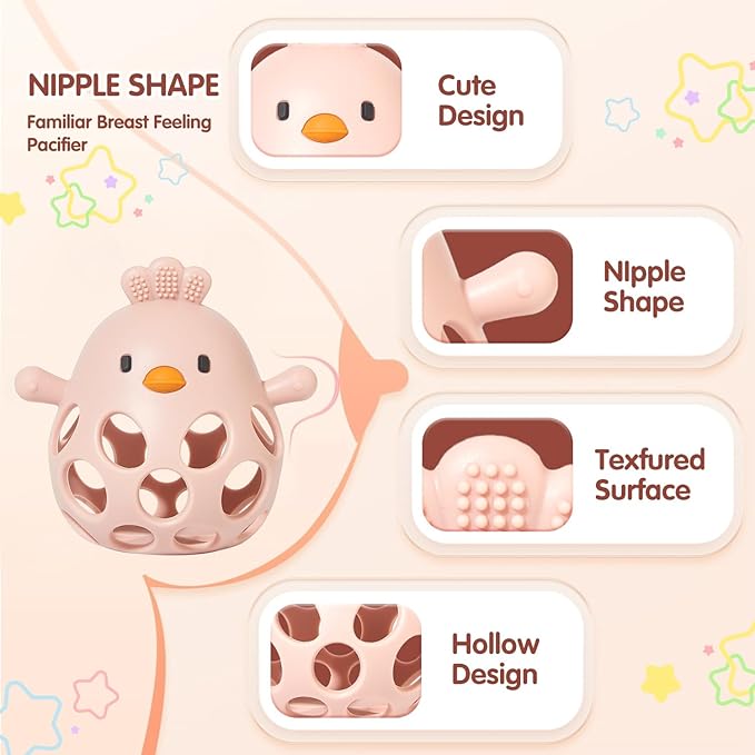 Baby Teething Toys with A Toy Strap for Babies 0-6 6-12 Months, Silicone Baby Hand Teething Mitten