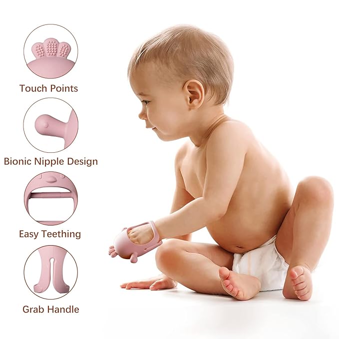 Silicone Baby Teether Toy’╝īDust-Proof Infants Chew Toys & Soothing Pacifier 2-in-1’╝īAnti-Dropping Silicone Pacifier(2 Packs)
