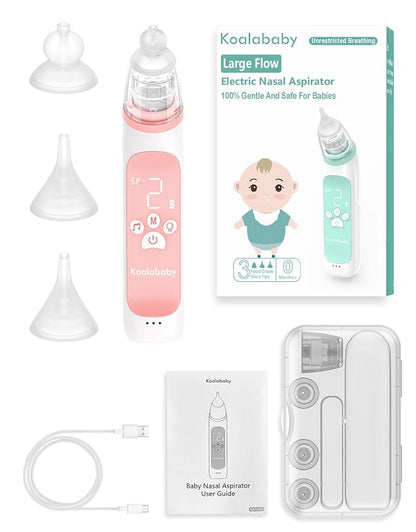 Large Flow Electric Nasal Aspirator, Baby Nose Sucker with 3 Silicone Tips 3 Suction