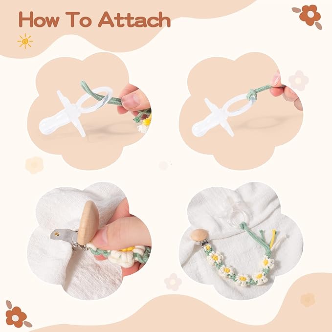 Pacifier Clip for Boys Girls Floral Daisy Macrame Paci Clip