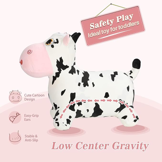 INPANY Bouncy Cow farm Animal Hopping Toys for 2 Year Old Girl gifts, Plush Kids Inflatable Jumping Horse 3 4