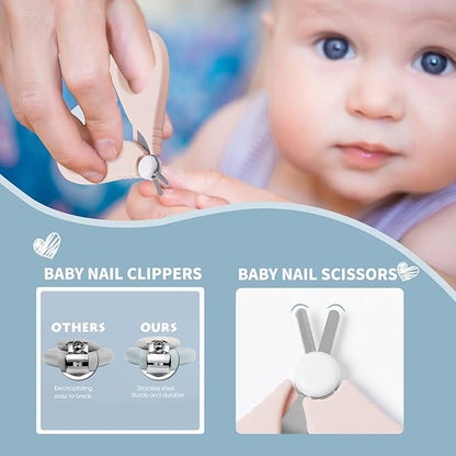 Baby 7 in 1 Grooming Set, Nail Scissors, Nail File, Tweezers, Natural Wood Hair Comb, Storage Basket for Children and Newborns in Beautiful Gift Box