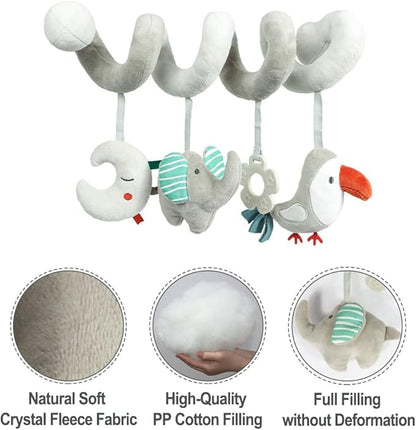 Baby Car Seat Toys, Activity Spiral Plush Hanging Wrap Around Pram Pushchair Stroller Toys, Sensory Early Education Toy for Toddler, Grey Elephant