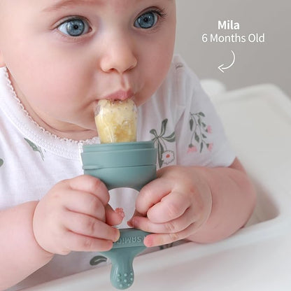 SAMiGO Baby Food Fruit Feeder and Breastmilk Popsicle Mold Set, Silicone Fruit Teether 4 Months+