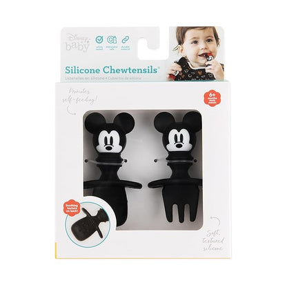 Bumkins Disney Baby Utensils Set, Chewtensils Silicone Spoons for Dipping, Self-Feeding, Baby Led Weaning, Trainer Learning, First Stage Eating, Soft Fork and Spoon, Babies 6 Months, Mickey Mouse