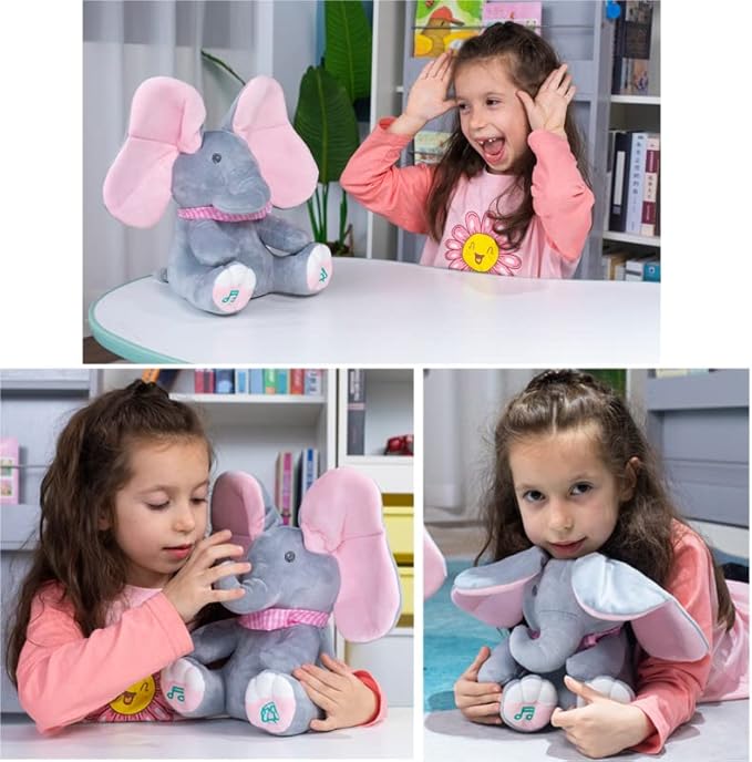 OMGOD Peek a Boo Elephant Stuffed Animals, Plush Toy for Baby Girls Hide-and-Seek Game Toy Singing Interactive Musical Toys 6 month 1+ Year Doll-12