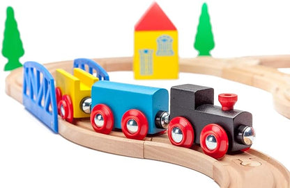 inc. 40 Pc Wooden Train Set, Complete Toy Railway with Straight and Curved Tracks 3+