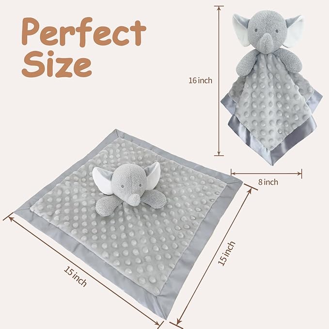 Elephant Baby Security Blanket Loveys for Babies Boys Girls, 15" Soft Baby Lovey Unisex Lovie