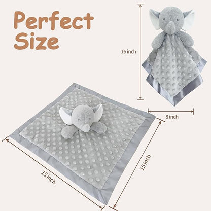 Elephant Baby Security Blanket Loveys for Babies Boys Girls, 15" Soft Baby Lovey Unisex Lovie