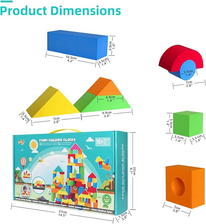 Soft Building Blocks for Toddlers 2-4, 94PCS Foam Stacking Blocks Toys 18+ Months