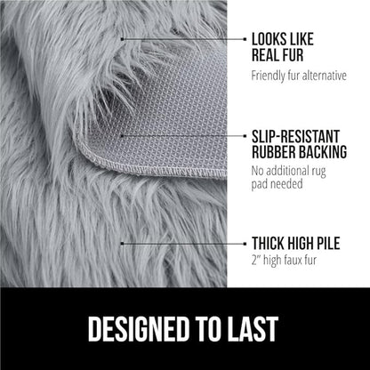 Gorilla Grip Fluffy Faux Fur Rug, Machine Washable Soft Furry Area Rugs, Rubber Backing, Plush Floor Carpets for Baby Nursery, Bedroom, Living Room Shag Carpet, Luxury Home Decor, 2x4, Gray