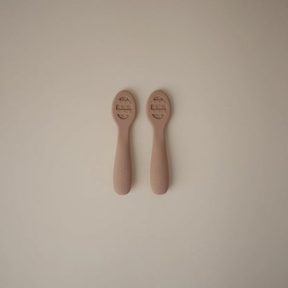 mushie Silicone First Feeding Baby Spoons | 2 Pack (Natural/Shifting Sand)