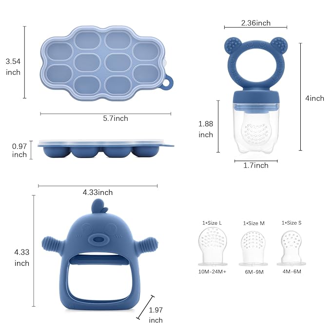 Baby Fruit Feeder Pacifier - 3 Pack | 1 Baby Food Feeder & 1 Baby Teether & 1 Baby Popsicle Molds
