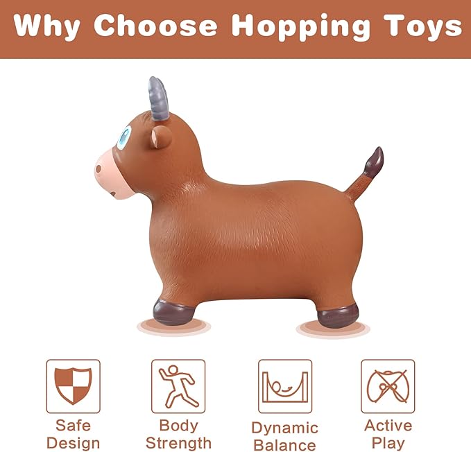 HotMax Bouncy Bull Hopping Horse Toys, Inflatable Bouncing Animal Hopper for Toddlers or Kids 2 3 4 Year