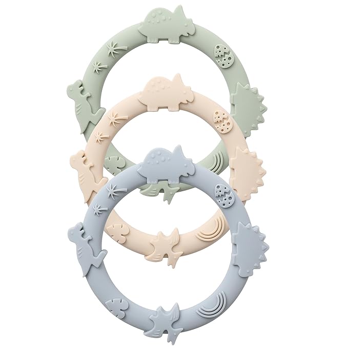 Silicone Teethers for Babies 0-6 6-12 Months Teething Toys 3 Pack-Dinosaur-Baby