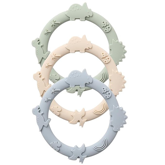 Silicone Teethers for Babies 0-6 6-12 Months Teething Toys 3 Pack-Dinosaur-Baby