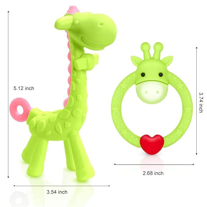 SHARE&CARE BPA Free Silicone Giraffe Baby Teether Toy with Storage Case, for 3 Months Above Infant Sore Gums Pain Relief and Baby Shower