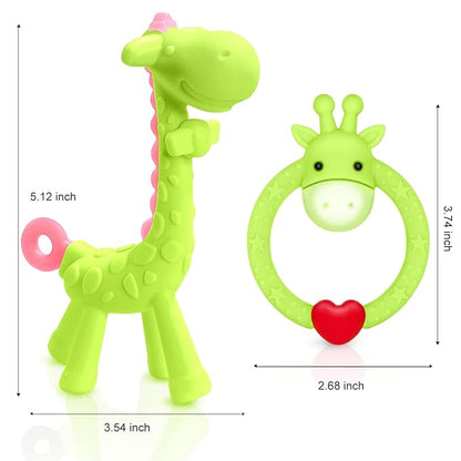 SHARE&CARE BPA Free Silicone Giraffe Baby Teether Toy with Storage Case, for 3 Months Above Infant Sore Gums Pain Relief and Baby Shower