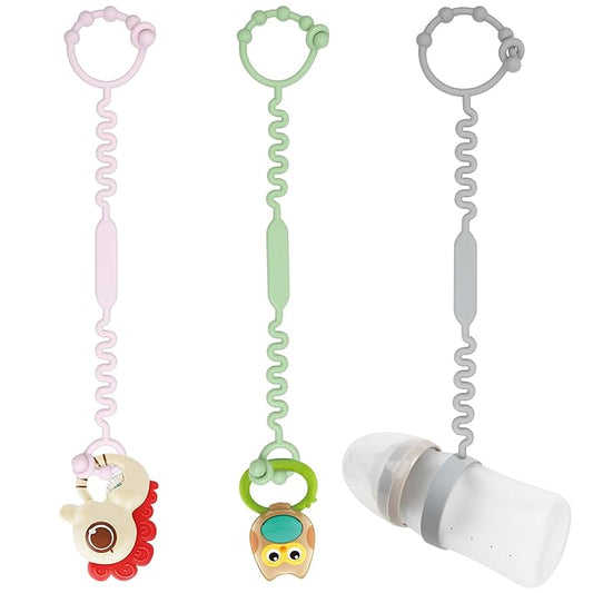 Toy Straps for Stroller, Pacifier Holder Clip with Self-Adjusting Bayonet Chairs(Pink-3ps)
