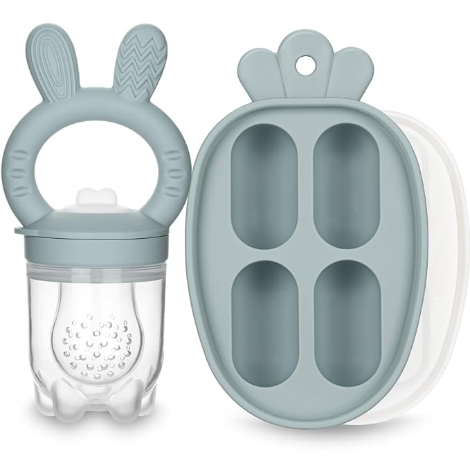 Baby Fruit Feeder with Breastmilk Popsicle Molds & 3 Sizes Pouches, BPA Free Silicone Frozen Feeder for Teething Relief 4 Months+