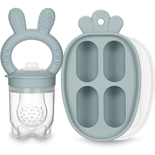 Baby Fruit Feeder with Breastmilk Popsicle Molds & 3 Sizes Pouches, BPA Free Silicone Frozen Feeder for Teething Relief 4 Months+