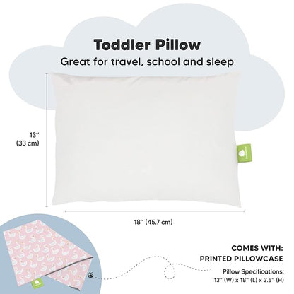 Toddler Pillow with Pillowcase - 13x18 My Little Dreamy Pillow, Organic Cotton Toddler Pillows for Sleeping, Kids Pillow, Travel Pillows, Mini Pillow, Nursery Pillow, Toddler Bed Pillow (Swan Lake)