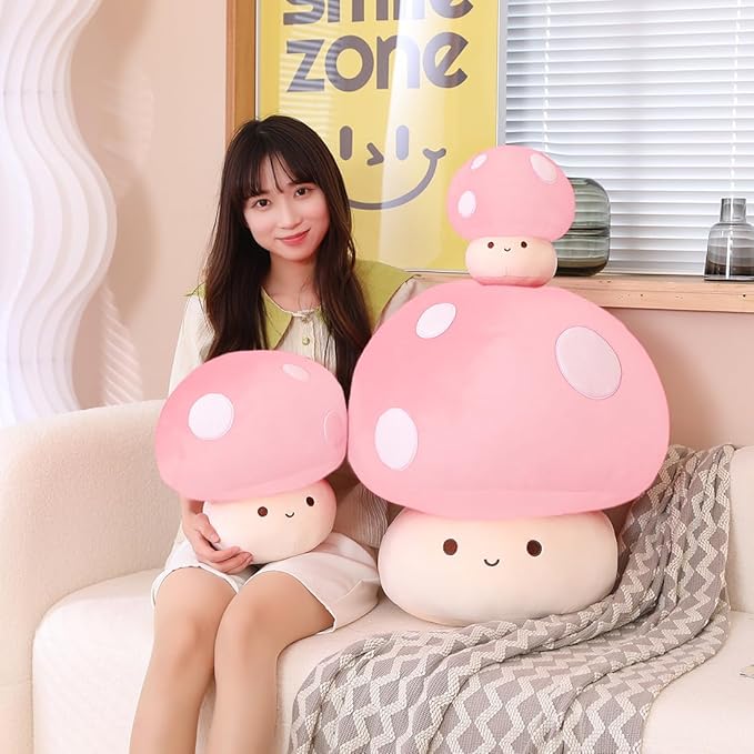Kawaii Plush Mushroom Toy Pillow, Cute Plushies Mushroom Doll Gift for Kids（Pink 30cm/11.8in