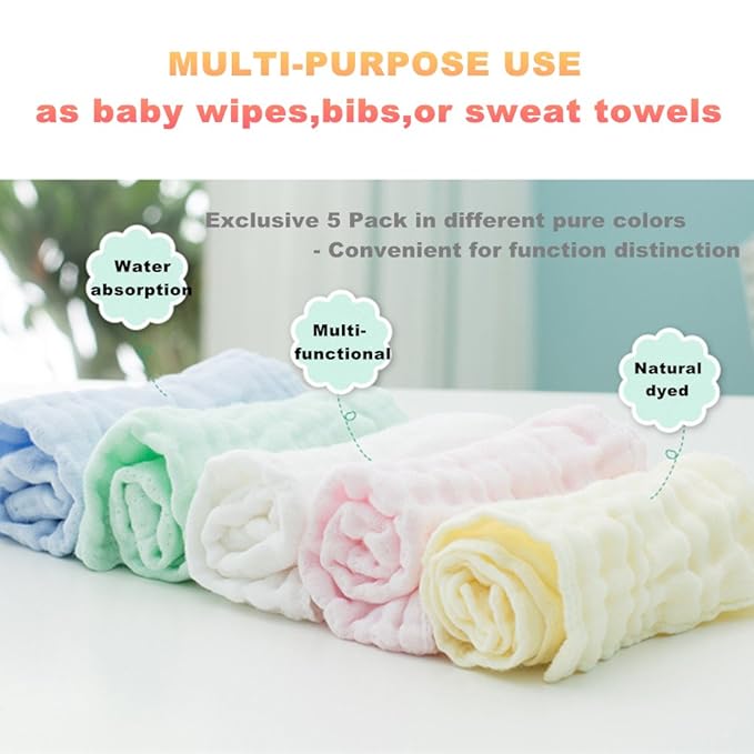 MUKIN Baby Washcloths - Natural Cotton Baby Wipes 10 Pack 12x12 inches