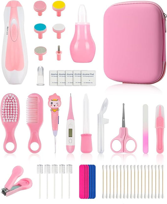 Baby Grooming and Healthcare Kit, Portable Baby Safety Care Set with Hair Brush Comb Nail Clipper Nasal Aspirator for Nursery Newborn Infant Girl Boy (27 in 1