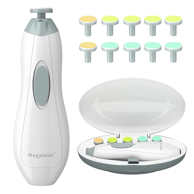 Baby Nail Trimmer Electric Baby Nail File with LED Light 10 Grinding Heads Baby Nail Clippers Safe Quiet Nail Care Kit for Newborn Toddler Kids Toes Fingernails Battery Operated (Not Included) - Grey