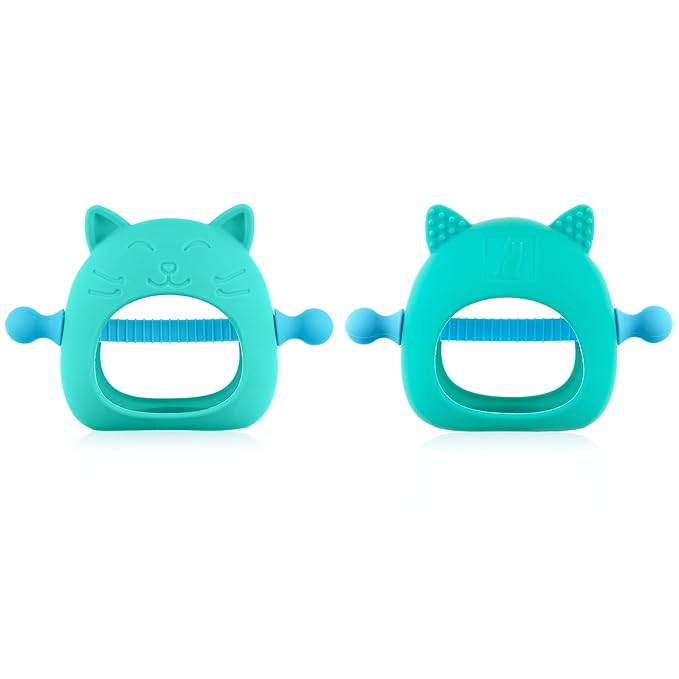 2 Pack, No Drop Silicone Teething Mitten 3-6 Months, 0-6 Months 3 Month