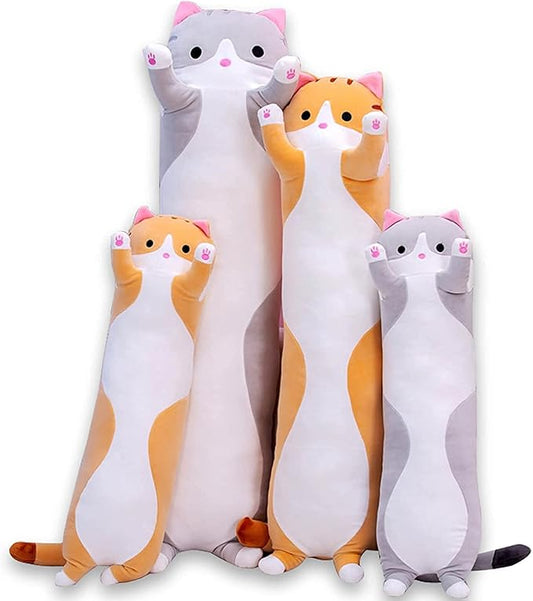 Cute Cat Plush Long Body Pillow Cuddle Cartoon Stuffed Animals Cat Plushie Soft Doll Pillows Gifts for Kids Girls(Gray, 35 Inches) 1 Count 1)