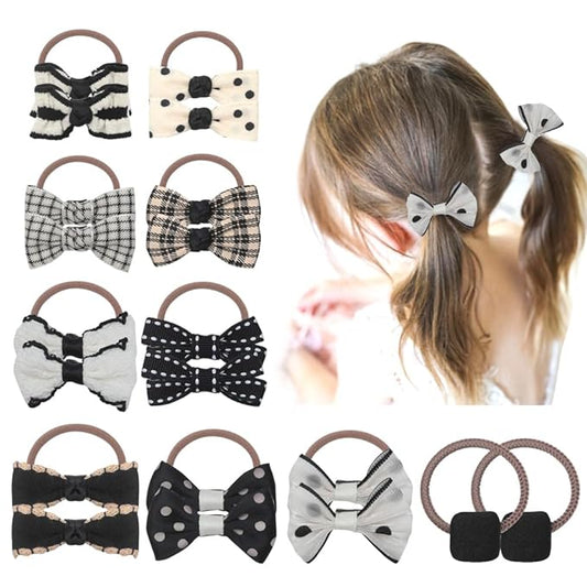 Baby Girl 2'' Elastic Hair Ties with Bows 20Pcs Set, Ponytail Bow Holder Hair Rings