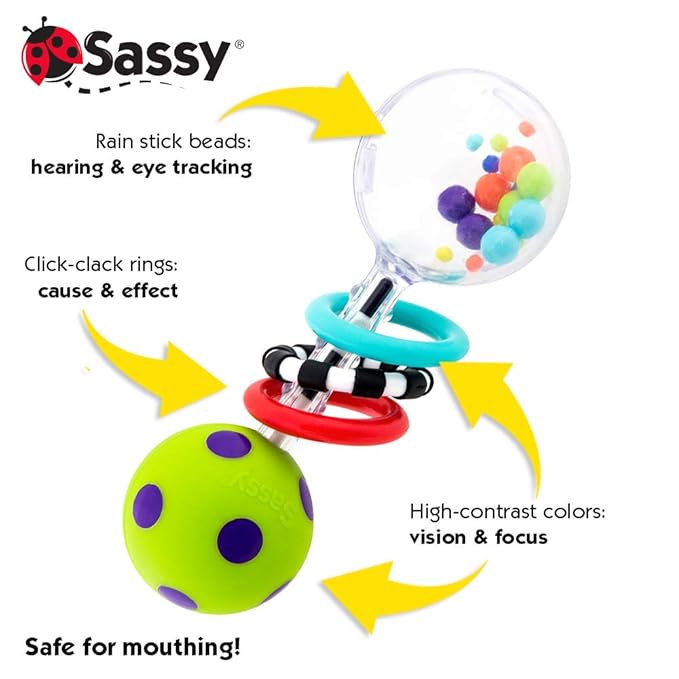 Sassy Spin Shine Rattle Developmental Toy (Colors May Vary)