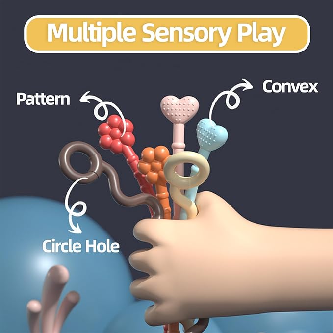 Baby Sensory Montessori Toys - Pull String Fine Motor Skills, Fidget Activity Travel Car Seat Toy with Pop Buttons Pressing Slider 18 Months