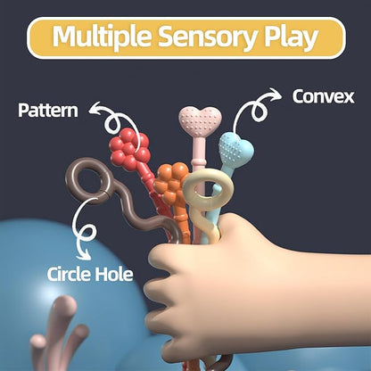 Baby Sensory Montessori Toys - Pull String Fine Motor Skills, Fidget Activity Travel Car Seat Toy with Pop Buttons Pressing Slider 18 Months