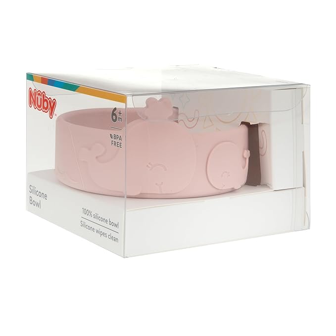 Nuby Animal Friend Silicone Round Bowl - Toddler Bowl - 6+ Months - Pink Whale Bowl
