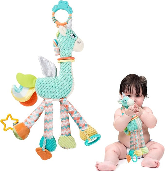 Koty Unicorn Hanging Toys, Plush Baby Rattles Crinkle Squeaky Toys 0 3 6 9 12 Months,Montessori