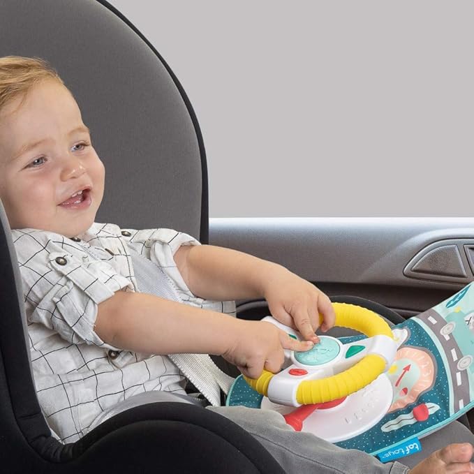 Baby Car Seat Toys for Infants with Mirror, Carseat Toys Steering Wheel with Music Lights & Driving Sounds Car Seat Toy for Babies 6 to 12 Months