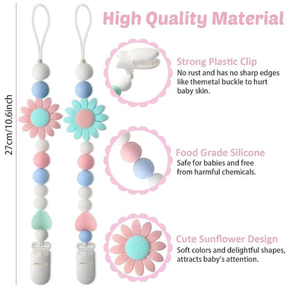 Silicone Pacifier Clip, 2 Pack Pacifier Holder for Boys and Girls