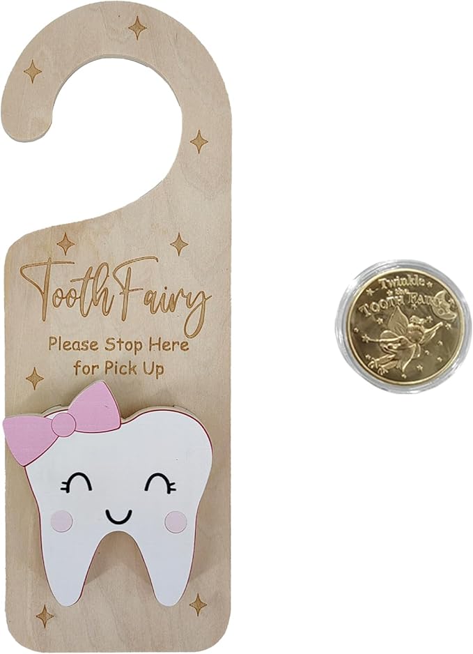Tooth Fairy Door Hanger, Wooden Tooth Fairy Holder with Tooth